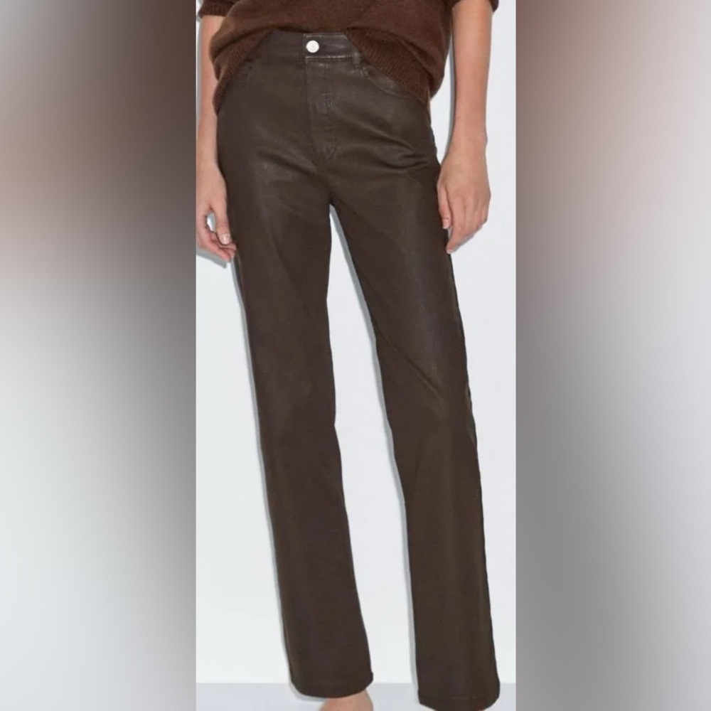 Massimo Dutti Dark brown skinny pants coated jeans size 6